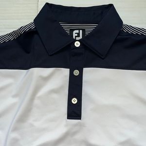 FootJoy Mens L Three Button Black & White Short Sleeve Shirt with Shoulder Logo